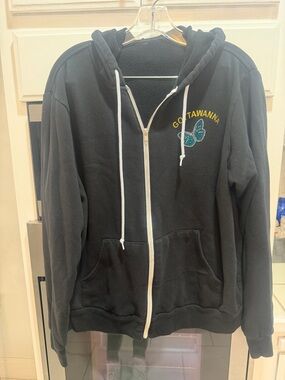 Black Zip-Up Hoodie Sweater with Embroidered Logo
